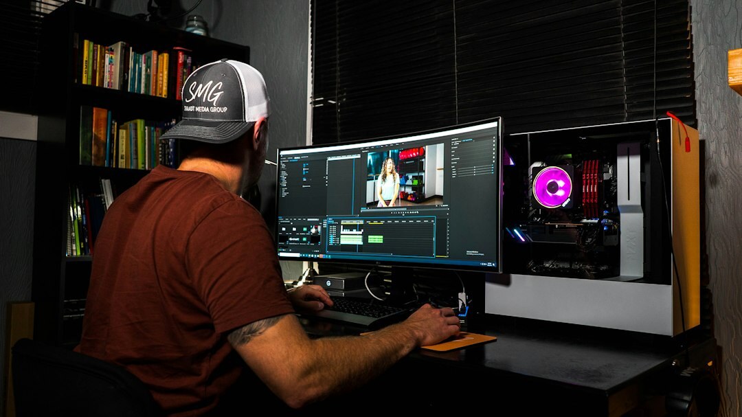 professional video editor at computer