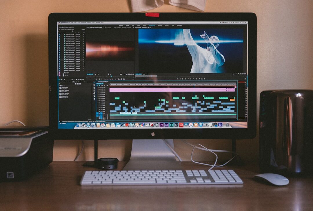 professional video editor at computer